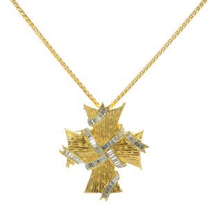 Vintage Kenneth Jay Lane KJL Crystal Maltese Cross Brooch/Pendant Necklace